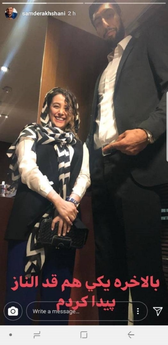 شوخی سام درخشانی با قدِ الناز حبیبی (عکس)