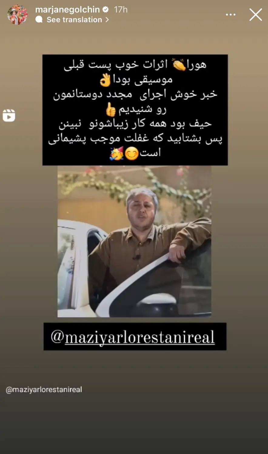 استوری جنجالی مرجانه گلچین درباره مازیار لرستانی | خانوم بازیگر اینستا رو ترکوند مرجانه گلچین