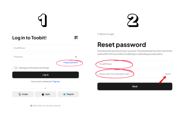 بازیابی رمز برای توبیت ورود